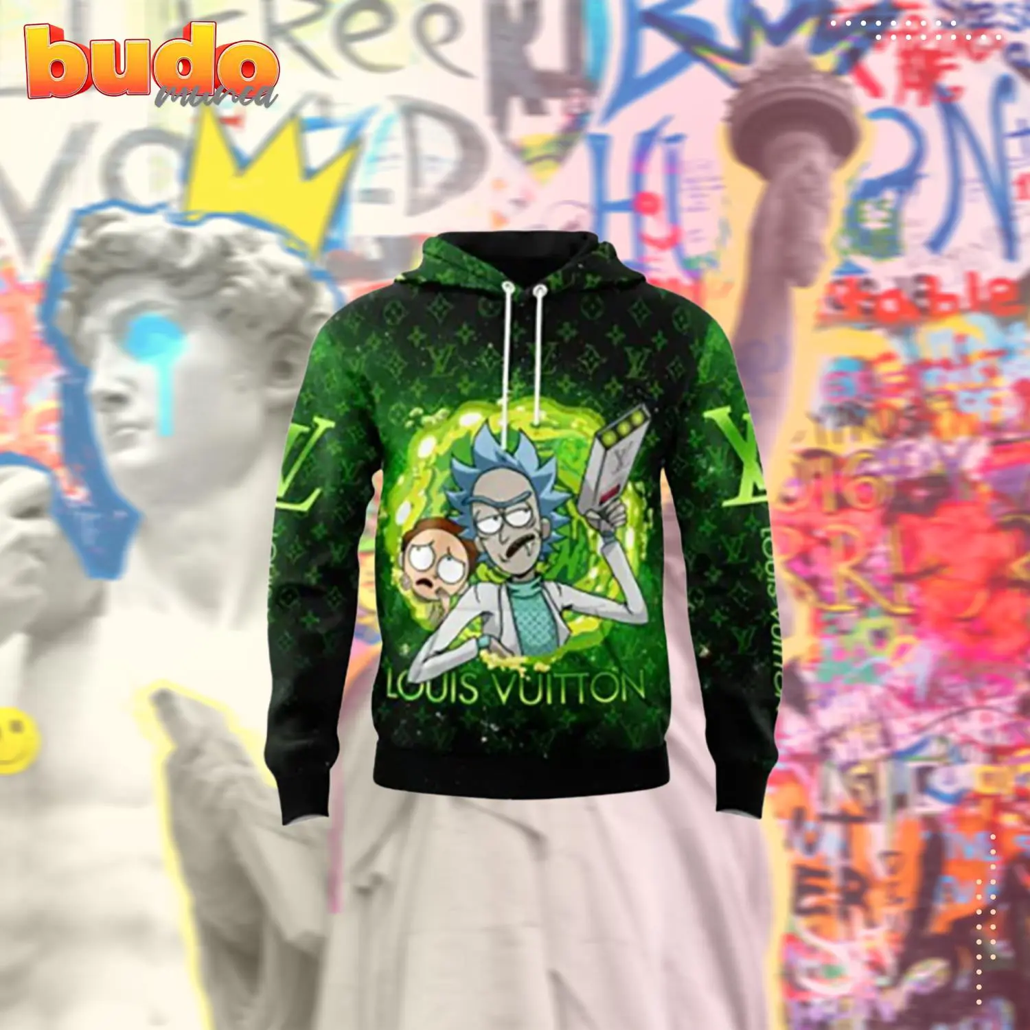 Louis vuitton  rick and morty emerald green unisex hoodie outfit for men women luxury brand clothing special gift - hot new